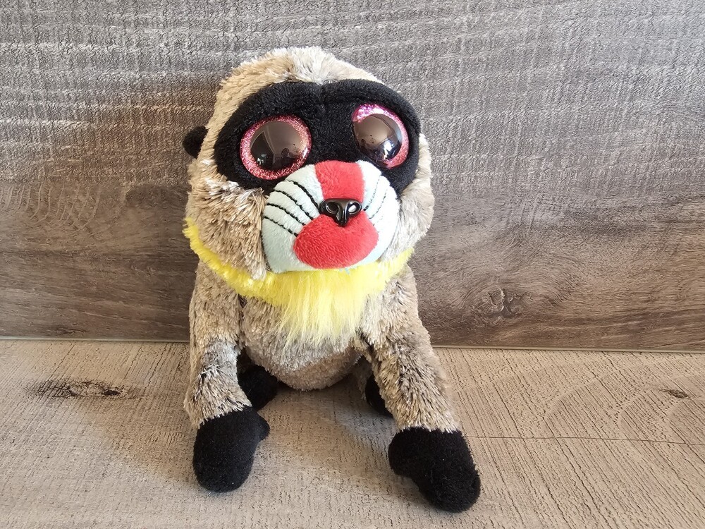 Ty Beanie Babies Wasabi Mandrill Baboon Plush Toy Pink Eyes Yellow Collar